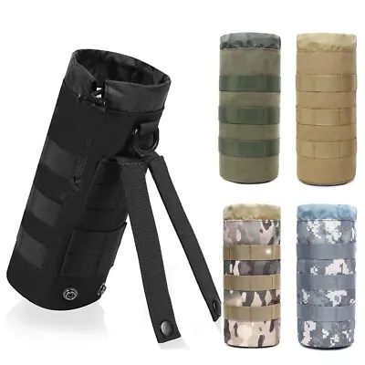 Sports Water Bottle Pouch Bag Tactical Drawstring Molle Travel Kettle Carrier • $8.59