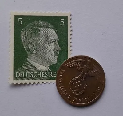 Third Reich World War 2 Coin And Hitler Stamp Set Military History Memorabilia • £5.29