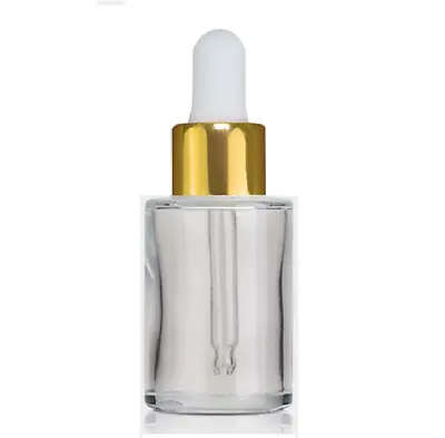 1 Oz Clear Cylinder Glass Bottle W/ White-Shiny Gold Regular Glass Dropp- 120 PK • $110.80