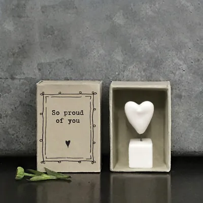 East Of India White Porcelain HEART In Vintage Matchbox SO PROUD OF YOU New 2021 • £5.99