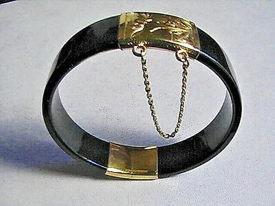 Vintage Estate 14k Gold Black Onyx? Or Jade? Hinged Bangle Bracelet  • $1355