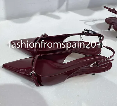 Zara New Woman Faux-patent Finish Slingback Shoes Burgundy Red 35-42 1210/310 • $59.88