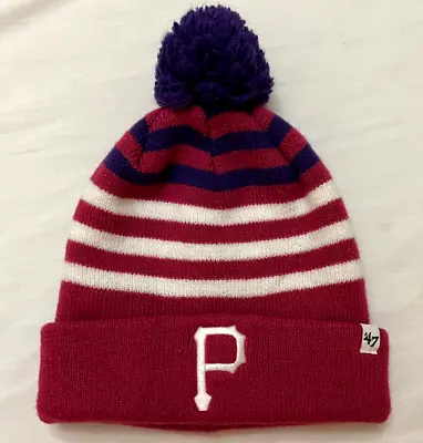 Pittsburgh Pirates Cuffed Beanie Skull Cap Girls Youth Pink White Purple Pom Pom • $10.04