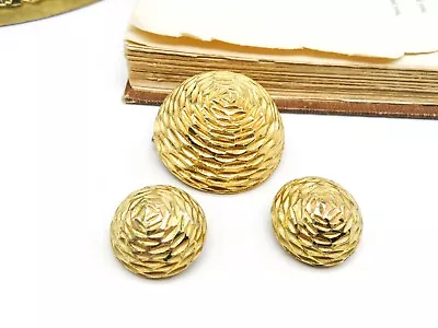 Vintage Signed BSK Gold Tone Domed Brooch Clip On Earrings Set I73 • $20.39