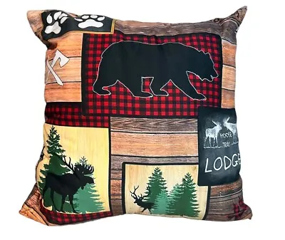 Animal Lodge Throw Pillow / Cover Bear Moose Buffalo Plaid Band Deer Cabin $each • $16.99