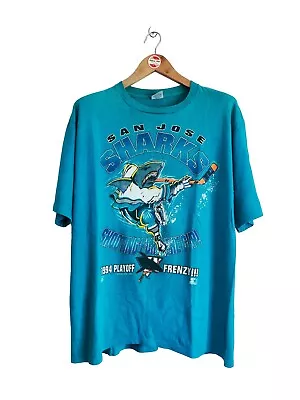 Vintage San Jose Sharks  Shooting For The Cup  1994 T-shirt NHL Hockey Size L • $80