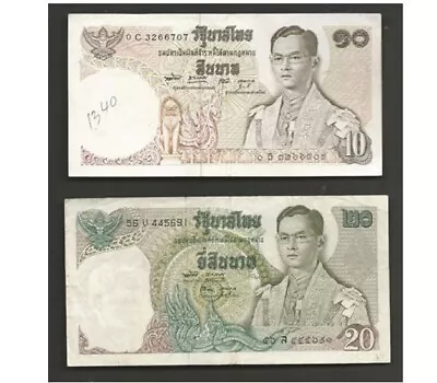 Two Thailand Notes: 10 And 20 Baht (n005) • $5