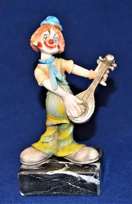 Vtg FONTANIN Made Italy CLOWN W MANDOLINE 6 H Figurine On Carrara Marble Base • $44.99