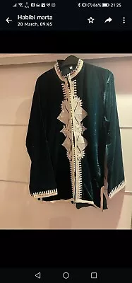 Moroccan Bottle Green Velvet Tunic Jacket Passementerie Jabador Bohemian Size S • £20