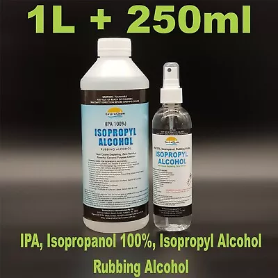 Isopropyl Alcohol 1Litre+250mlIsopropanol 100%Rubbing Alcohol Sanitiser IPA • $24.99