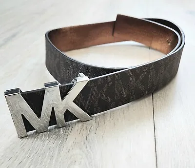 Michael Kors Women's Belt Brown MK Logo With Silver Buckle Size Small • $22