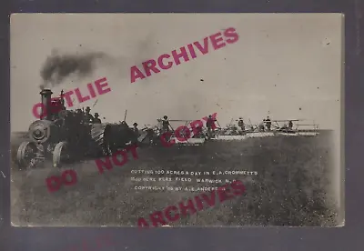 Warwick NORTH DAKOTA RPPC 1909 STEAM ENGINE Tractor HARVESTING FLAX Nr Pekin • $49.99