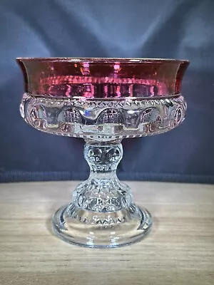 Vintage Indiana Glass Kings Crown Royal Ruby Red Thumbprint Pedestal Compote • $21.99