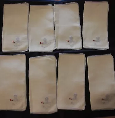 Vintage Set Of 8 Madeira Embroidered Rooster White Linen Petite Napkins • $10.99