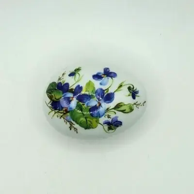 Limoges Horizontal Egg Trinket Box Hand Painted Floral Porcelain • $28.69