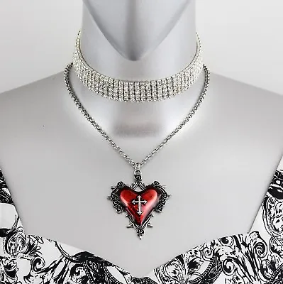 $12.99 • Buy Secred Cross Heart Spike Rose Steampunk Necklace Pendant Punk Gothic Rockabilly