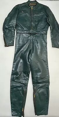 Vintage 80’s Taubers Racing Green Leather Two Piece Motorcycle Suit- Small • $399