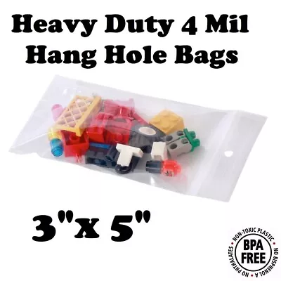 3  X 5  Zip Seal Reclosable 4Mil Plastic Top Lock Bags Hang Hole Jewelry 4 Mil • $0.99