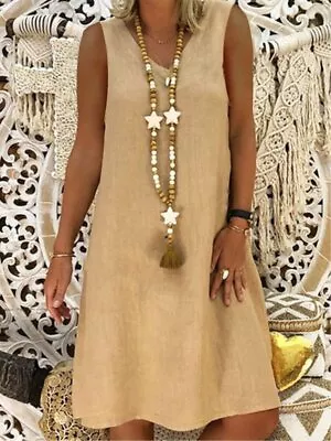$17 • Buy Womens Summer Baggy Plus Size V-neck Cotton Ladies Tops Beach Dress Vest Linen