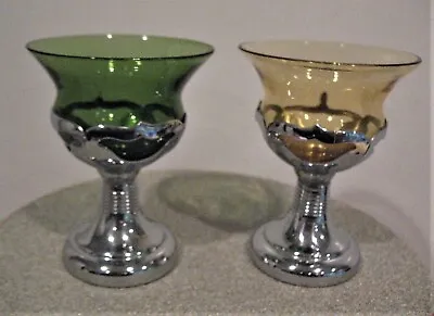 $25 • Buy 2 Farber Bros. Krome Kraft Art Deco Amber & Forest Green Cambridge Glass Liquors