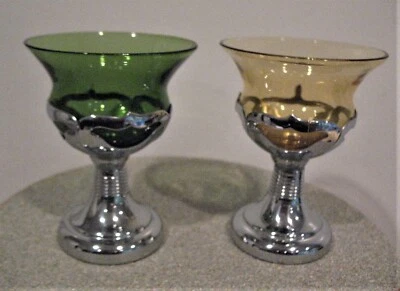 $25 • Buy 2 Farber Bros. Krome Kraft Art Deco Amber & Forest Green Cambridge Glass Liquors