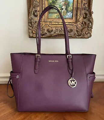 MICHAEL KORS Gilly Large Leather Travel Tote Bag Purse In Bordeaux Burgundy • $124.99