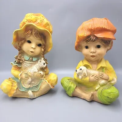 Vintage 1974 Universal Statuary #293 Boy Andy W Dog Girl Alice W Cat Statues • $14.90