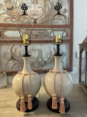 Pair Of Vintage Maitland Smith - Crackle Finish - Asian - Tassel Lamps - 27  • $350