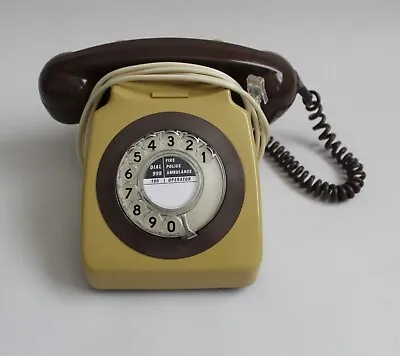 Retro Rotary Dial 746 Model Telephone Topaz Yellow And Brown With BT Plug • £18.99