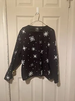 Michael Simon Event Black Christmas Snowflake Cardigan Sweater  Size 1X • $46.69
