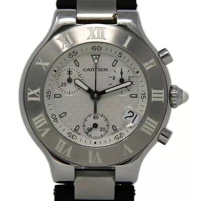 Cartier Must 21 Chronoscaph W10184U2 38mm Steel & Rubber 2YEARWARRANTY #I3031 • $2445