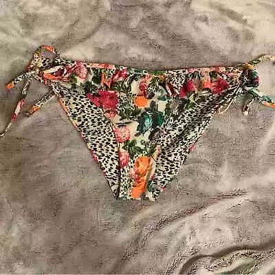 H&M‎ Women's Floral Animal Print Ruffle Side Tie Bikini Swim Bottoms Beige - 8 • $14