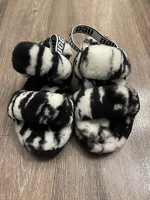 UGG Fluff Slide Marble Black White Women (size 7) • $18.99