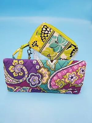 2 Vera Bradley Retired Heather Purple Paisley Wallet &Lemon Parfait Small Wallet • $13