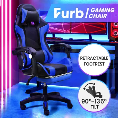 Furb Blue Gaming Chair Racing Recliner Leather Office Chair Footrest Lumbar • $119.95