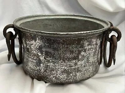 Rustic Primitive Hand Wrought/Hammered Copper Pot/Cauldron/FORGED IRON HANDLES • $225