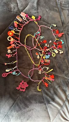 Vintage 1980s Plastic Clip On 80s Bell Charm 2 Necklaces 60 Mixed Charms White • $99