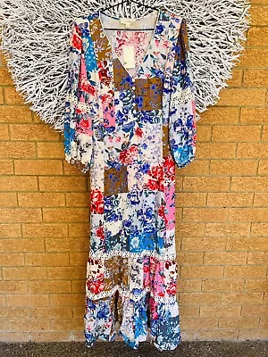 Womens Boho City Chic Patchwork Maxi Dress Size 16 • $39