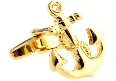 Anchor Cufflinks USN Navy Sailor Gold Boat Ship Wedding Groom Father Gift Box • $17.97