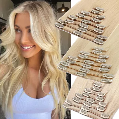 #Blonde UK CLEARANCE 100% Remy Human Hair Extensions Clip In Real Hair FULL HEAD • £70.33