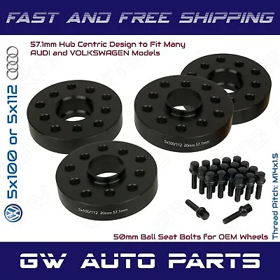 4 20mm 5x100/5x112 Audi Volkswagen Hub Centric Wheel Spacer Kit Ball Seat Bolts • $114.86