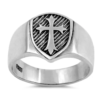 Men's Solid Medieval Shield Cross Sterling Silver Ring NEW • $21.45