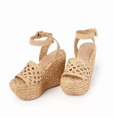 $190 • Buy Paloma Barcelo Paige Espadrille Wedge Sandals Braided Raffia Natural EU 39/US 9