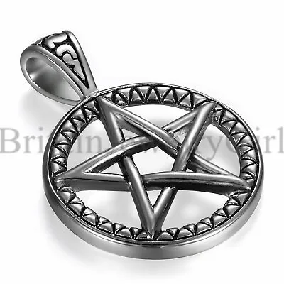 Vintage Hollow Pentacle Pentagram Star Pendant Stainless Steel Necklace For Men • $9.99