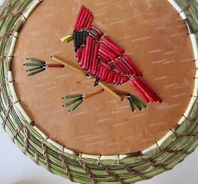Cardinal Basket Lrg  (6.5  Diam) Coiled Sweetgrass W/quillwork- P St John-Mohawk • $162.75