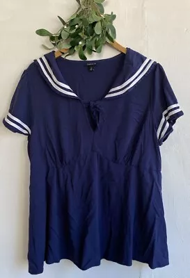 Torrid Blouse Navy Tie Neck Sailor Blue White Size 2X Short Sleeve • $19.99