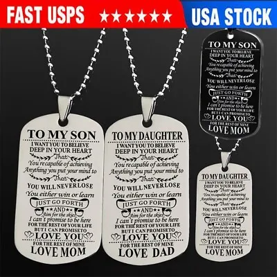 Stainless Steel Son Daughter Necklace Badge Dog Tag Chain Xmas Gift Love Mum Dad • $6.99