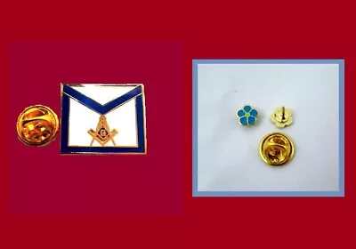 LOT 2 Master Mason Apron & Forget Me Not Flower Masonic Freemason Lapel Pin • $11.89