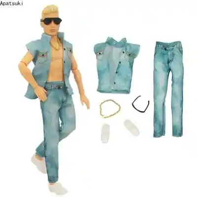 Movie Fashion Outfits For Ken Boy Doll Clothes Blue Top Trousers Shoes Necklace • £4.44