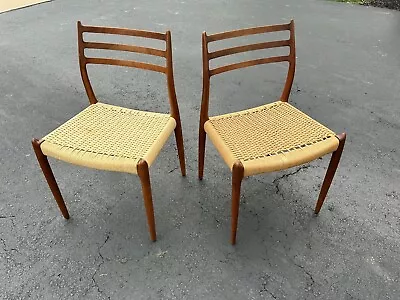 Pair Of Vintage MCM Danish Teak Niels Moller Dining Chairs Model 78 • $1495